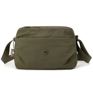 Army green multi-layer canvas crossbody bag, lightweight casual shoulder bag for daily use.