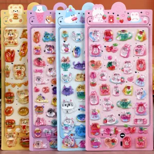 Stereo Crystal Epoxy Relief Sticker Cute Cartoon Animal Rabbit Bear Shiba Inu Decorative Stationery Sticker