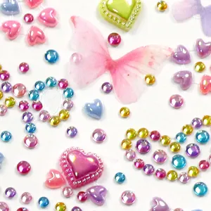 New butterfly crystal rhinestone stickers AB color acrylic gems 3D decorative flatback hearts