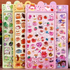3D puffy crystal epoxy stickers cute cartoon rabbit bear dog planner deco sticker sheets