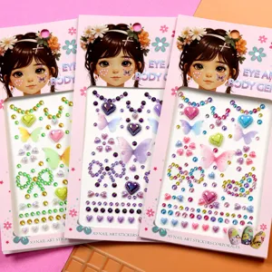 Detailed view of 3d acrylic crystal rhinestone stickers featuring butterfly and heart shapes.