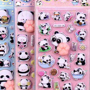 Leuke 3D panda puffy stickers en knijpbare kattenpoot decompressie stickerbladen voor kinderen.