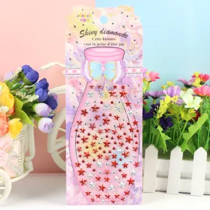 Acryl strass sticker vel fles vorm rode zilveren sterren stippen DIY handwerk telefoondecor