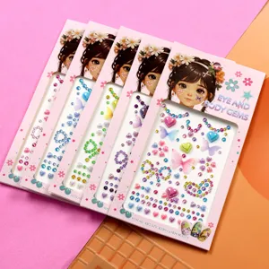 Detailed view of 3D rhinestone face and body gems, colorful butterfly crystal stickers.
