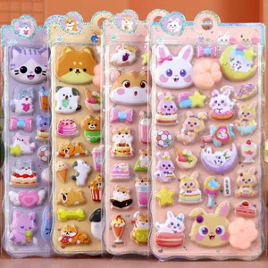 Japanese Cute Cartoon Animal Puffy Stickers Thickened Squishy Relief Stickers Cat Dog Rabbit Hamster Stationery Decals