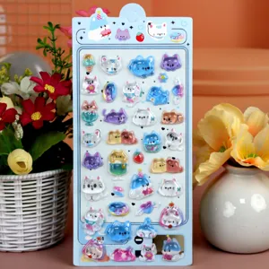 3D stereo crystal epoxy embossed cat stickers, cute cartoon children DIY decorative decals.