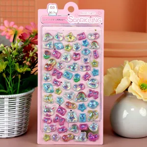 Süße 3D holografische Kristallaufkleber Set, bunte geprägte Hasen und Stern Motive für Kinder.