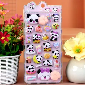 Cute 3D puffy panda cat paw stickers set, soft squishy cartoon decals for kids decor.