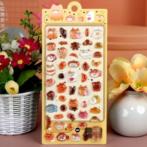 Cute 3D resin epoxy relief stickers featuring adorable cartoon bears, cats, and shiba inu dogs.