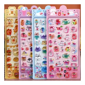 3D Cute Cartoon Crystal Epoxy Relief Stickers Set with Bear Rabbit Animal Designs