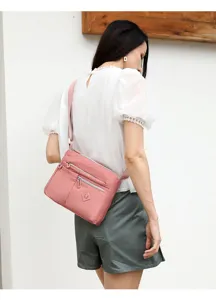 Women nylon crossbody bag trendy casual shoulder bag large capacity multi-pocket pink purse