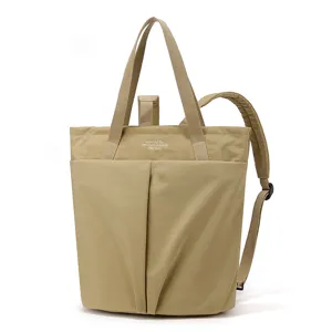 Lightweight nylon convertible tote backpack for laptop and daily commute in khaki color.