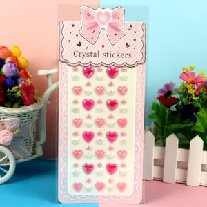 Acrylic crystal heart stickers for kids DIY crafts, shiny decorative diamond gems sheet.