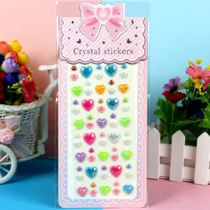 Kids DIY crystal heart stickers, colorful acrylic gem diamond stickers for crafts decor.