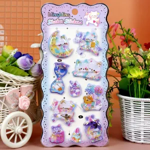 3D puffy shaker stickers cute cartoon cat unicorn glitter reward sticker sheet for kids