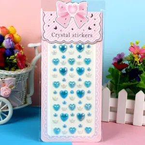 Kids DIY crystal heart gem stickers, colorful acrylic rhinestone adhesive craft decal sheet.