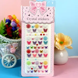 Children DIY acrylic crystal diamond stickers, mixed color butterfly rhinestone gems for crafts.