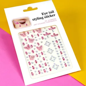 Autocollant de visage 3D strass papillon cristal maquillage des yeux détail produit.