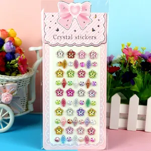 Kids DIY crystal stickers, colorful acrylic rhinestone sticker sheets for craft decoration.