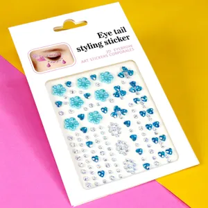 Strass bleus visage autocollants coin des yeux 3D art corporel maquillage diamants déco