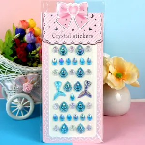 Kids DIY crystal gemstone stickers, mixed color teardrop and fish tail acrylic rhinestone sheets.