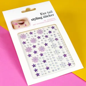 Détail d'autocollants strass visage étoile flocon violet pour maquillage des yeux art.
