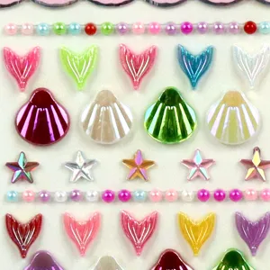 Colorful acrylic rhinestone stickers, DIY diamond gem stickers with fish tail, shell and star.