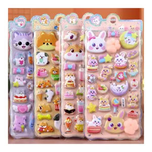 Cute 3D puffy cartoon stickers set, soft relief animal stickers for kids decorating.