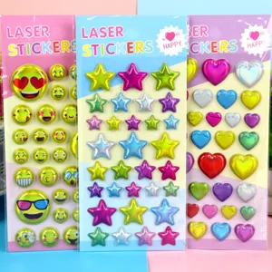 Children Laser Bubble Stickers Star Heart Smiley Face Kids Birthday Party Gift PVC Holographic Relief Stickers