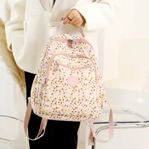 Elegante zaino in nylon a pois da donna leggero casual borsa per scuola e viaggi