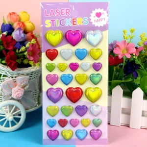 Kids laser heart puffy stickers colorful glitter love stickers party gift decoration