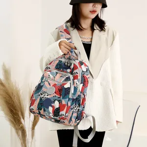 Grande capacita zaino stampato in nylon da donna leggero borsa da scuola viaggio