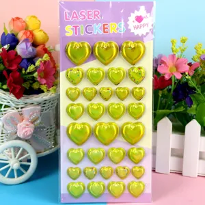 Colorful laser heart puffy stickers set for kids birthday party gifts and daily DIY decoration.