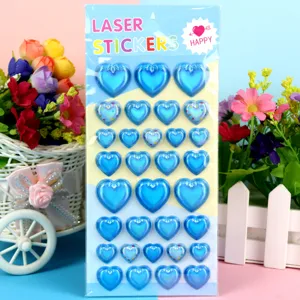 Colorful laser puffy heart stickers for kids, perfect for birthday party gifts and crafts.