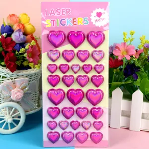 Children laser heart puffy stickers cute pink shiny puffy stickers for party gift kids decor