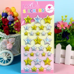 Laser star foam stickers for kids birthday party decoration colorful holographic star decals