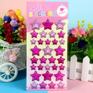 Children shiny laser star puffy stickers in blister pack, cute birthday party supply.