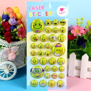 Colorful laser puffy emoji stickers pack, perfect for kids birthday party gifts and crafts.