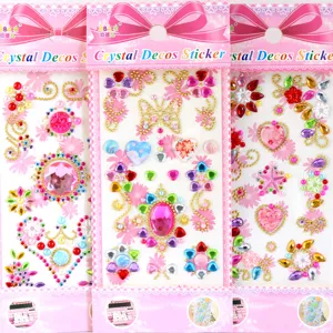 Acrylic crystal rhinestone stickers, DIY colorful gem sticker sheets for crafts and decor.