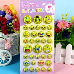 Kids laser bubble stickers cute cartoon smiley face puffy sticker set for birthday gifts party decor