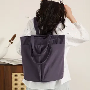 Waterproof nylon convertible backpack tote bag, casual daily work shoulder bag, dark purple.