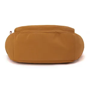 Nylon crossbody bag bottom detail, brown lightweight casual daily shoulder bag texture.