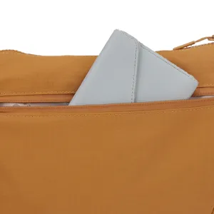 Detail view of nylon crossbody bag zipper pocket with cardholder insert, water-resistant.
