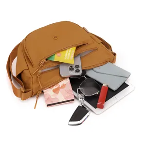 Casual nylon crossbody bag for women, lightweight multi-compartment waterproof shoulder bag detail