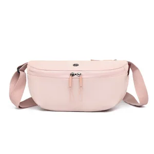 Lightweight nylon crescent crossbody bag casual pink shoulder waist bag for travel