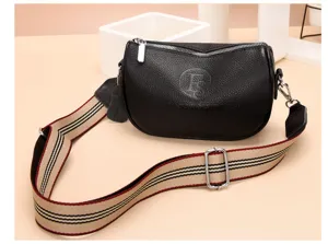 Borsa a tracolla da donna in vera pelle con ampia tracolla a righe, elegante borsa casual.
