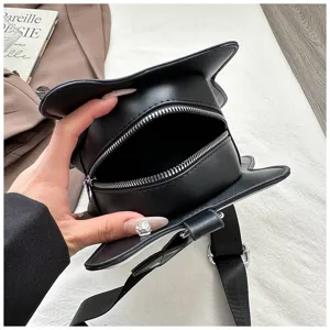 Schwarze PU Leder Umhängetasche einzigartige Katze Ohr Form Design lässige Tasche