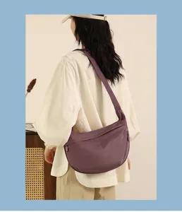Women nylon crossbody bag casual lightweight dumpling shoulder bag travel bag purple