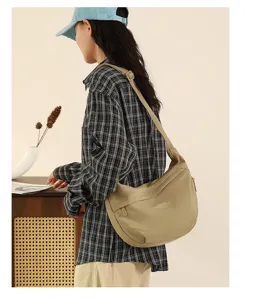 Women nylon crossbody shoulder bag large capacity casual travel dumpling bag khaki fashion