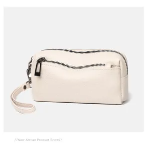 Genuine leather wristlet bag small crossbody phone bag multi zipper coin purse for women.